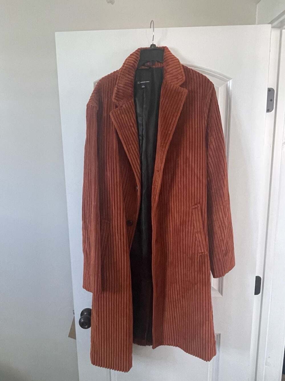 INC International Concepts Rust Brown Corduroy Long Trench Coat Jacket